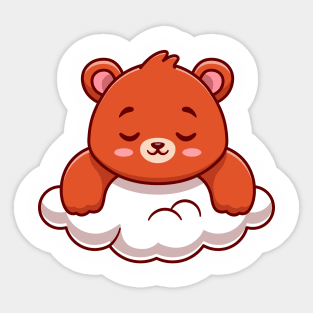 Cute Bear Sleeping On Cloud Cartoon Sticker